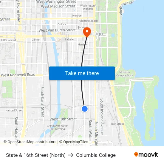 State & 16th Street (North) to Columbia College map