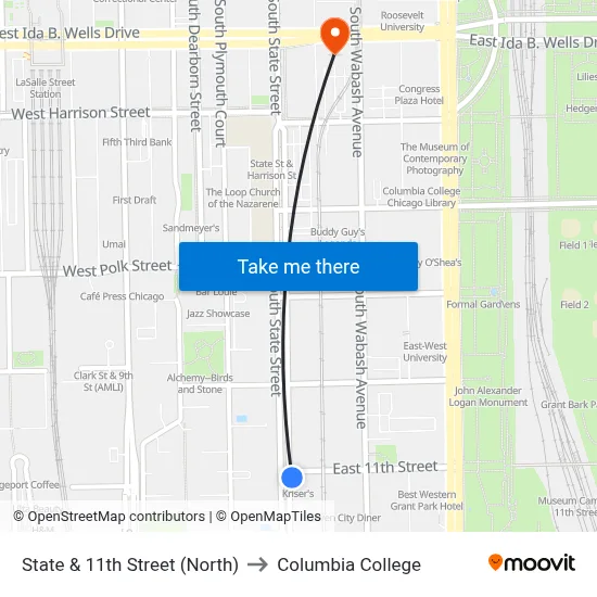 State & 11th Street (North) to Columbia College map