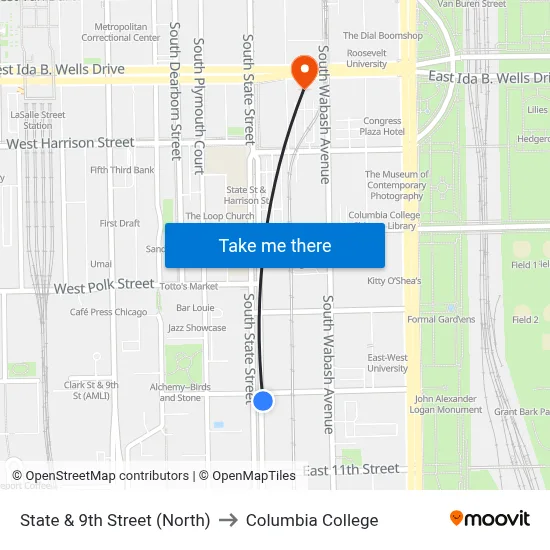 State & 9th Street (North) to Columbia College map
