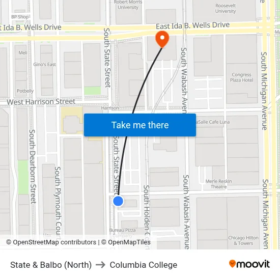 State & Balbo (North) to Columbia College map