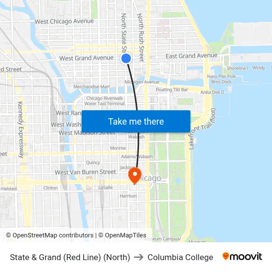 State & Grand (Red Line) (North) to Columbia College map
