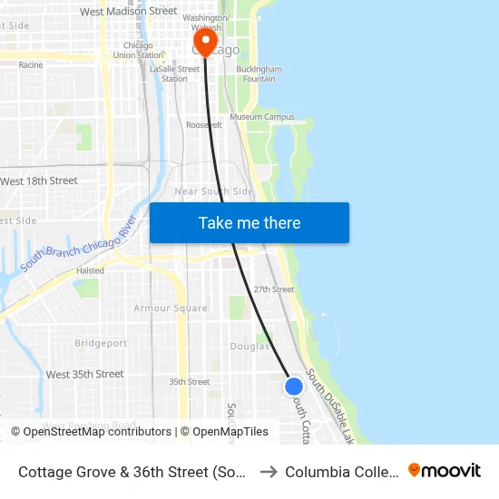 Cottage Grove & 36th Street (South) to Columbia College map