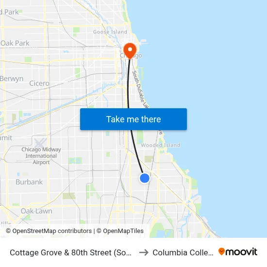 Cottage Grove & 80th Street (South) to Columbia College map