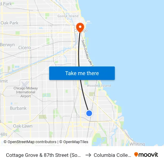 Cottage Grove & 87th Street (South) to Columbia College map