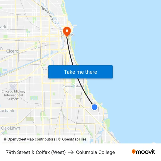 79th Street & Colfax (West) to Columbia College map