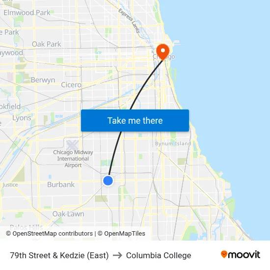79th Street & Kedzie (East) to Columbia College map