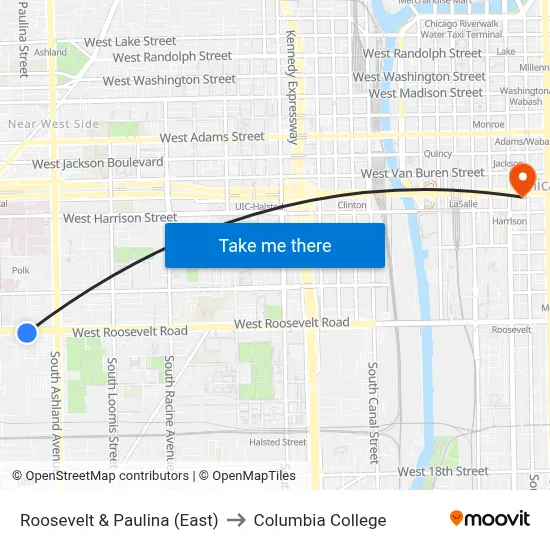 Roosevelt & Paulina (East) to Columbia College map