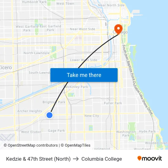Kedzie & 47th Street (North) to Columbia College map
