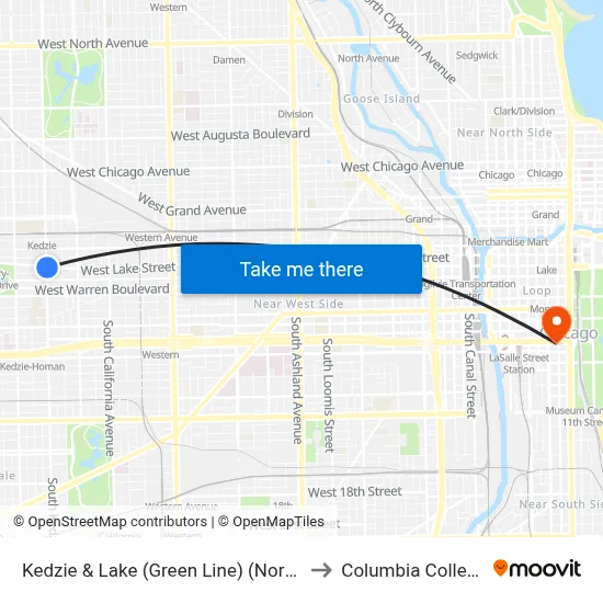 Kedzie & Lake (Green Line) (North) to Columbia College map