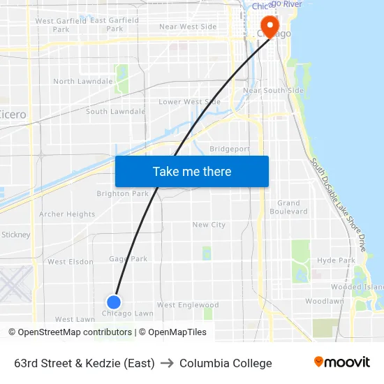 63rd Street & Kedzie (East) to Columbia College map