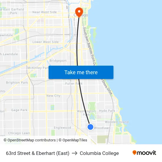 63rd Street & Eberhart (East) to Columbia College map