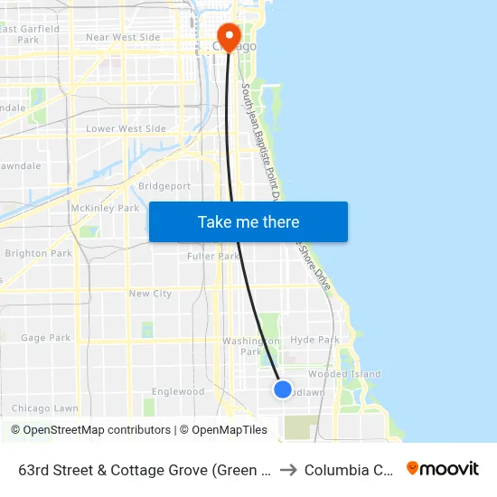 63rd Street & Cottage Grove (Green Line) (East) to Columbia College map