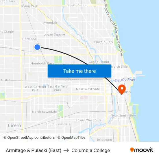 Armitage & Pulaski (East) to Columbia College map