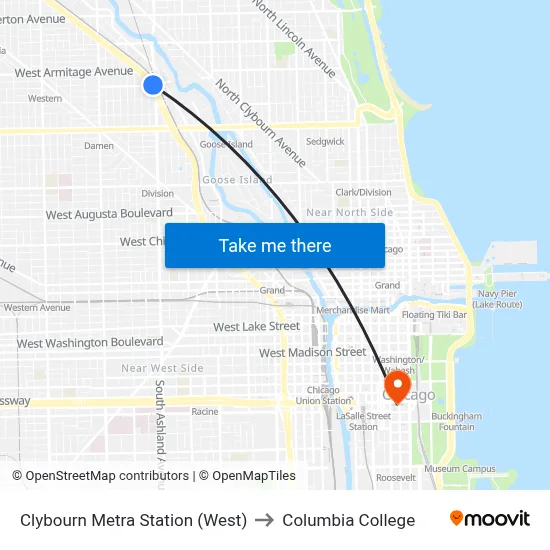 Clybourn Metra Station (West) to Columbia College map