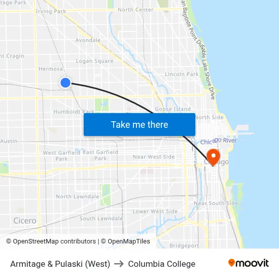 Armitage & Pulaski (West) to Columbia College map