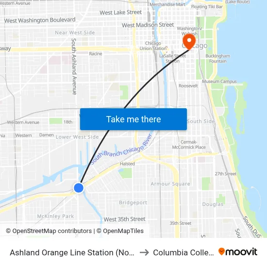 Ashland Orange Line Station (North) to Columbia College map