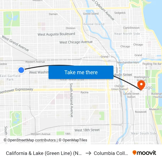 California & Lake (Green Line) (North) to Columbia College map