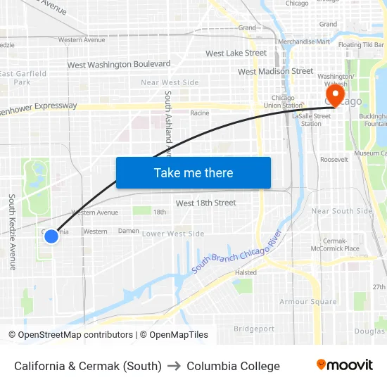 California & Cermak (South) to Columbia College map
