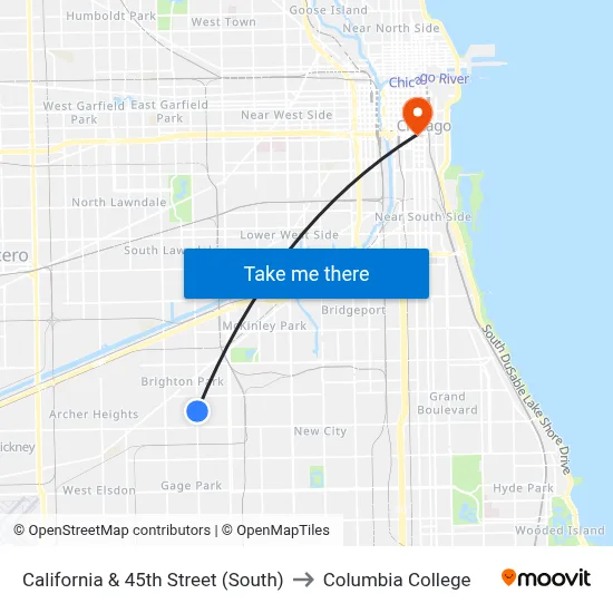 California & 45th Street (South) to Columbia College map