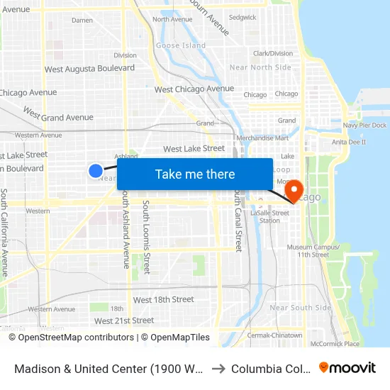 Madison & United Center (1900 W) (East) to Columbia College map