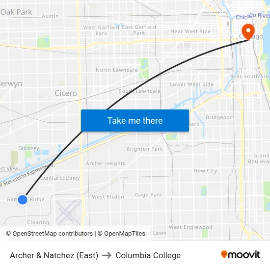 Archer & Natchez (East) to Columbia College map