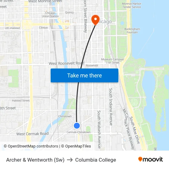 Archer & Wentworth (Sw) to Columbia College map