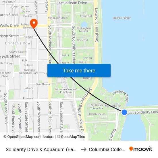 Solidarity Drive & Aquarium (East) to Columbia College map
