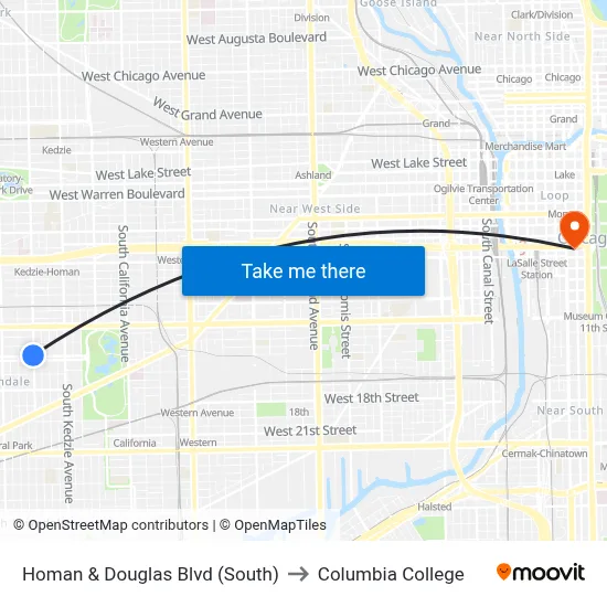 Homan & Douglas Blvd (South) to Columbia College map