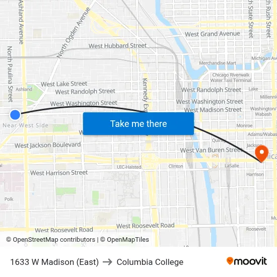 1633 W Madison (East) to Columbia College map