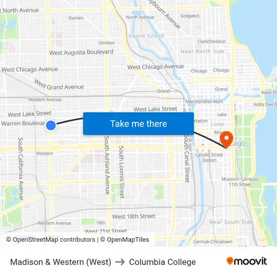 Madison & Western (West) to Columbia College map