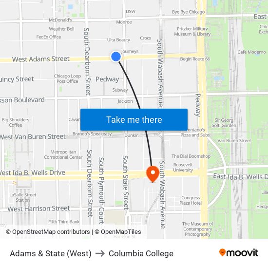 Adams & State (West) to Columbia College map