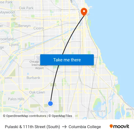 Pulaski & 111th Street (South) to Columbia College map