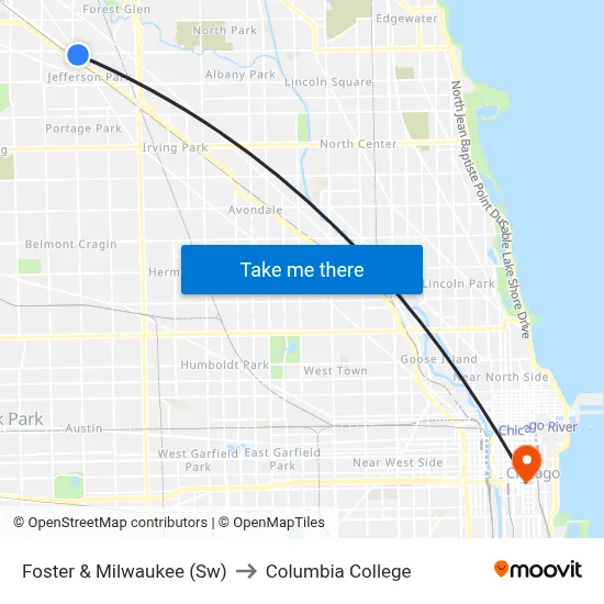 Foster & Milwaukee (Sw) to Columbia College map