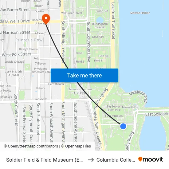 Soldier Field & Field Museum (East) to Columbia College map