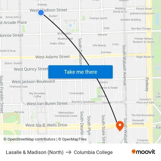 Lasalle & Madison (North) to Columbia College map