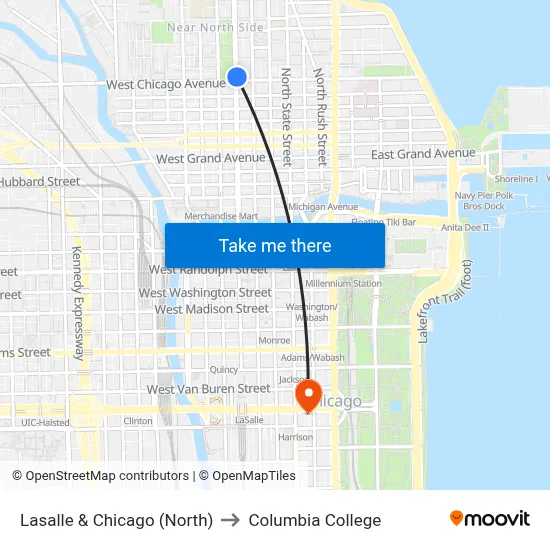 Lasalle & Chicago (North) to Columbia College map