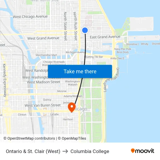 Ontario & St. Clair (West) to Columbia College map