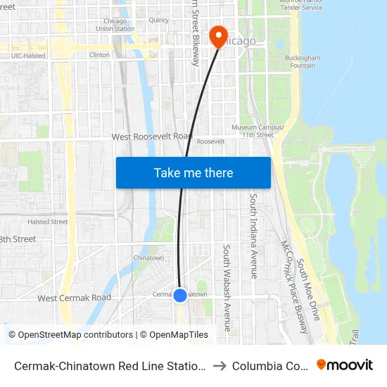 Cermak-Chinatown Red Line Station (West) to Columbia College map
