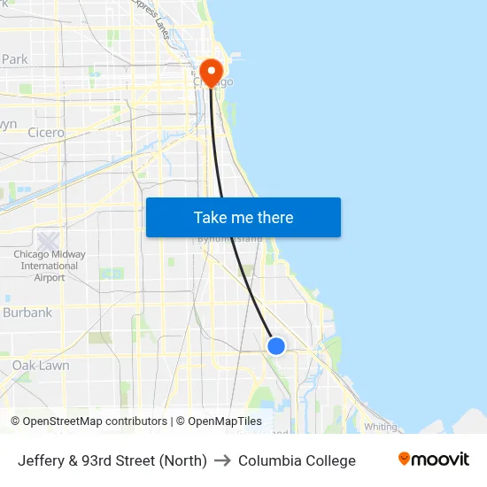 Jeffery & 93rd Street (North) to Columbia College map