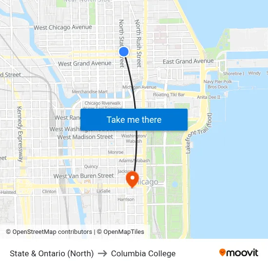 State & Ontario (North) to Columbia College map