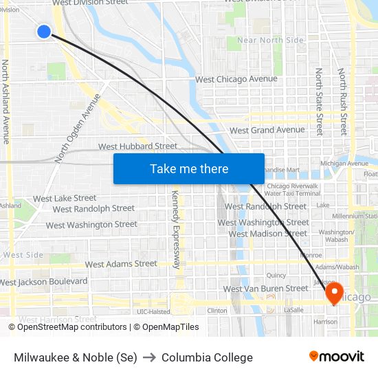 Milwaukee & Noble (Se) to Columbia College map