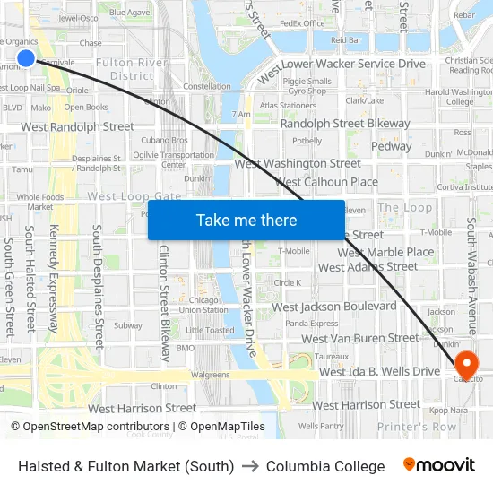 Halsted & Fulton Market (South) to Columbia College map