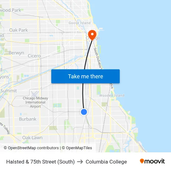 Halsted & 75th Street (South) to Columbia College map