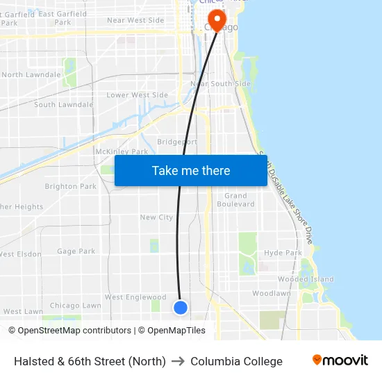 Halsted & 66th Street (North) to Columbia College map