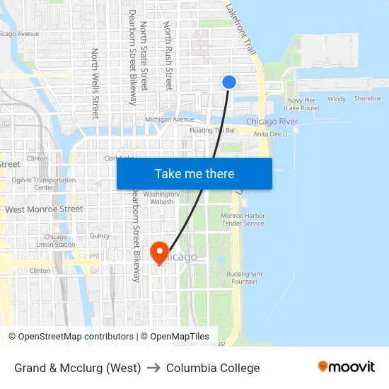 Grand & Mcclurg (West) to Columbia College map