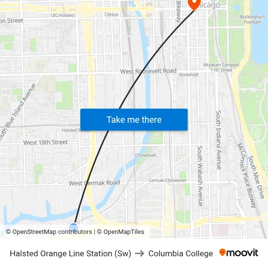 Halsted Orange Line Station (Sw) to Columbia College map