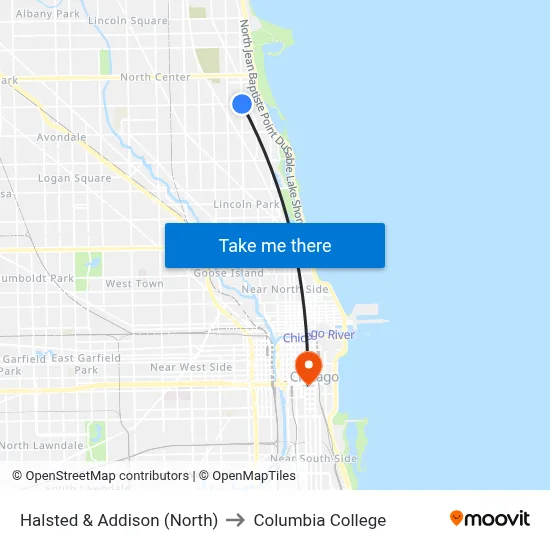 Halsted & Addison (North) to Columbia College map