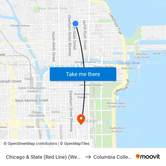 Chicago & State (Red Line) (West) to Columbia College map
