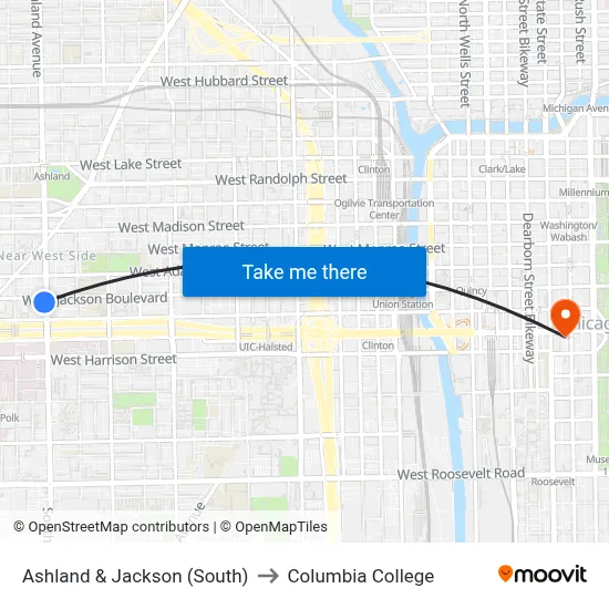 Ashland & Jackson (South) to Columbia College map