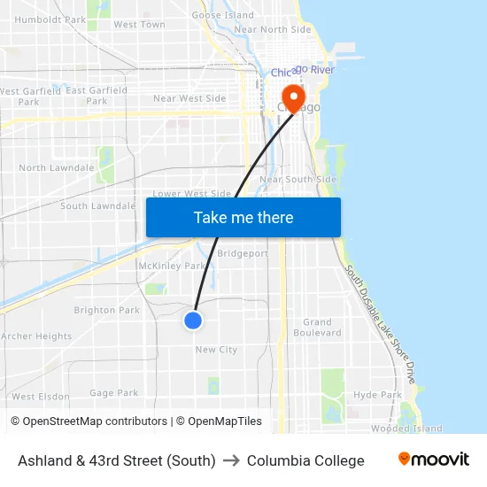 Ashland & 43rd Street (South) to Columbia College map